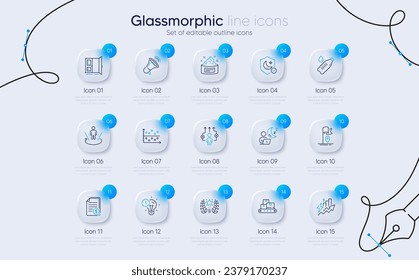 Set of Open door, Time management and Megaphone line icons for web app. Financial documents, Guard, Business way icons. Skin cream, Ranking, Water bottle signs. Consumption growth. Vector