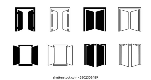 Set of Open double door icon, Open double door Logo, Open double door Vector illustration