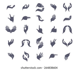 Set of open empty flat hands icons with different gestures signs. Vector illustration.