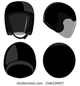 Set of open face 3/4 motorcycle helmets with visor side, top, back, front view isolated vector illustration
