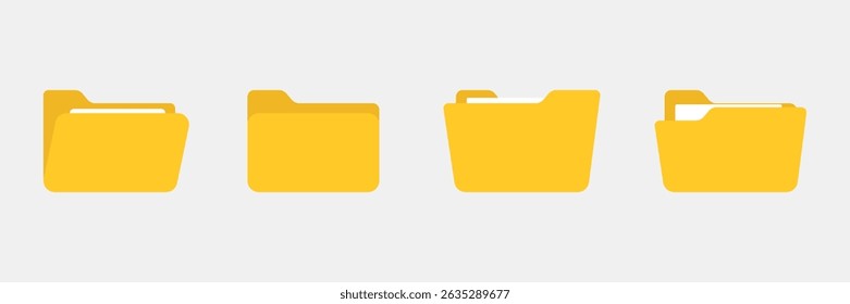 Set of open folder icon collection. Folders with documents, Document directory symbol.