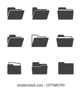 Set of open folder icons, vector isolated