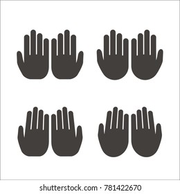 Set of open hands Muslim prayer on white background. Isolated vector illustration.