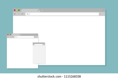 Set of open internet browser window on computer, phone and tablet