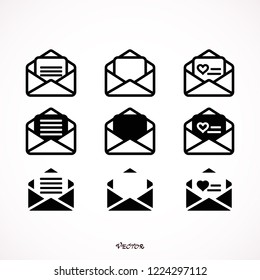 set Open mail icon vector,  eps10,  illustration, picture, flat, icon, art, drawing, stock 