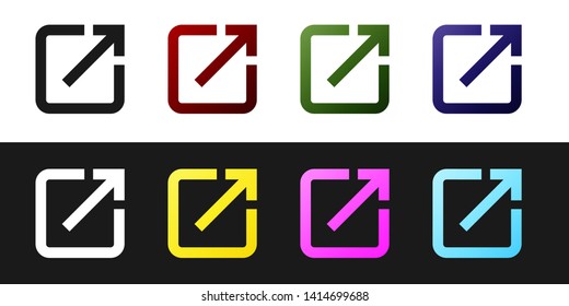 Set Open in new window icon isolated on black and white background. Open another tab button sign. Browser frame symbol. External link sign. Vector Illustration