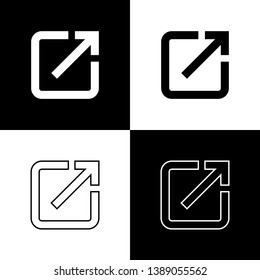Set Open in new window icons isolated on black and white background. Open another tab button sign. Browser frame symbol. External link sign. Line, outline and linear icon. Vector Illustration