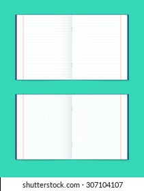 set of open notebook in a cage and the line. School office. Book  square. 