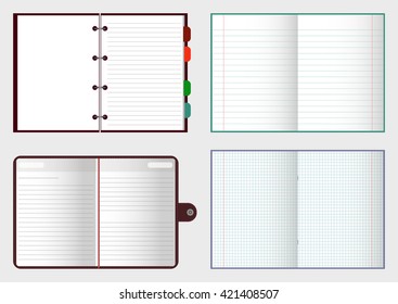 Set of open notebooks with pages, vector illustration EPS 10 for your design and business
