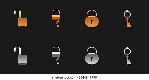 Set Open padlock, Lock picks for picking,  and Old key icon. Vector