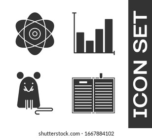 Set Open science book, Atom, Rat and  chart infographic icon. Vector