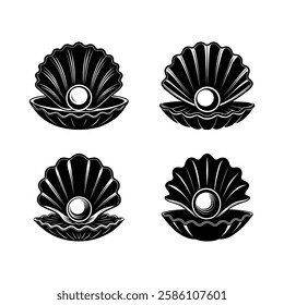 Set of Open shells with a pearl icon silhouette