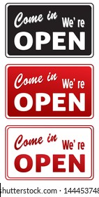 Set of Open signs isolated on white