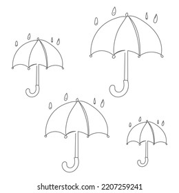 Conjunto de dibujos abiertos de líneas de paraguas ilustración vectorial