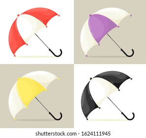 Set of open umbrellas. Vector illustration in cartoon flat style.
