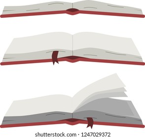 Set of open vector books on white isolated background. Textbook, library, school, study, science, education