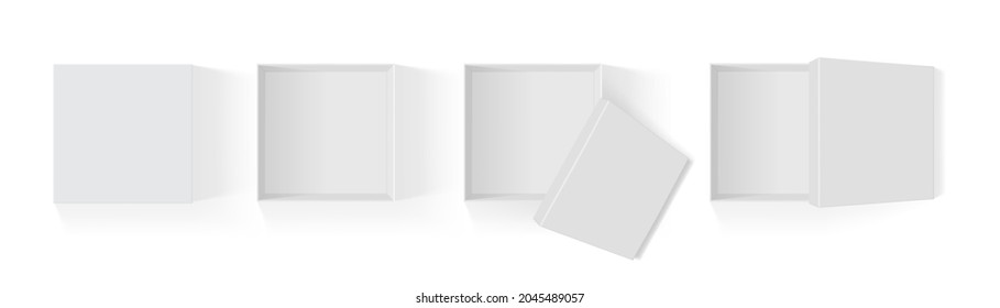 set of open white paper boxes isolated on white background mock up vector