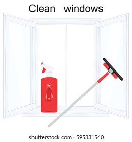 Set of open window transparent glass sprayer wiper isolated on white background art creative element for design design Service Cleaning