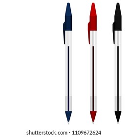 set of opened ballpoint pen on transparent background