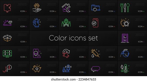 Set of Opened box, Rotation gesture and Romantic dinner line icons. Include Pets care, Approved phone, Coffee pot icons. Balloon dart, Video conference, Cyber attack web elements. Vector