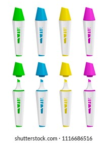 Set of opened and closed highlighters