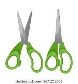 Set of Opened and closed scissors, cartoon style Icon Set isolated on white Background. Design Template of Classic Scissors for Graphics, Mockup. Top View, Vector eps 10 format