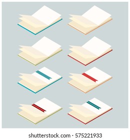 Set of opened isometric books