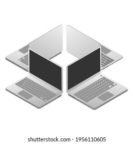 set of opened laptop isometric vector illustration isolated on white background