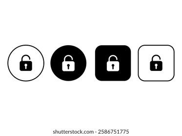 Set of opened padlock icons for web. Lock shape. Buttons with lock silhouette
