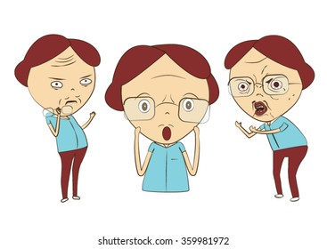 set of open-mouthed person stunned or shocked, amazed, dazed, surprised, omg