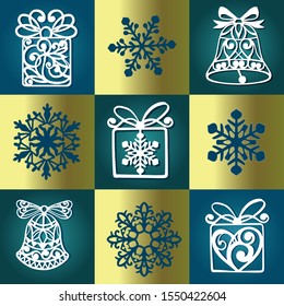 Set of openwork Christmas decorations. Laser cutting template. Christmas gift, snowflakes.