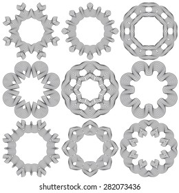 Set of openwork circular ornaments. Vector illustration