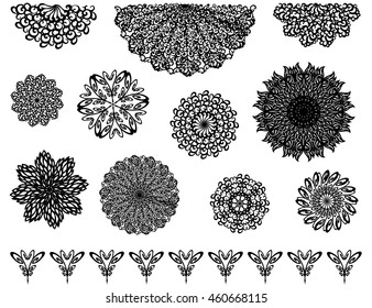 A set of openwork napkins, snowflakes, rosettes, flowers, circular pattern
