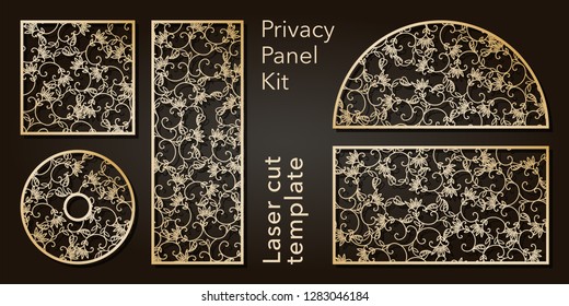 Set of openwork panels for laser cutting. Carved decorative element for interior design, room partition, screen, privacy panel.