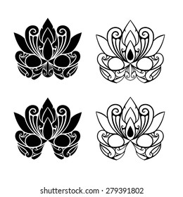 Set of opera mask with crown tattoo in tribal style