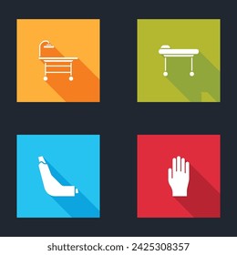 Set Operating table, Stretcher, Inhaler and Medical rubber gloves icon. Vector