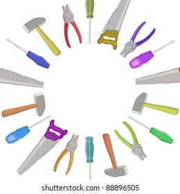 Set operating tools: hammers, saws, pliers, screwdrivers. Vector