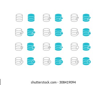 Set of operations with database icons in flat and line style