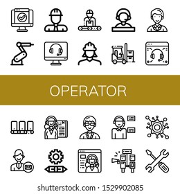 Set of operator icons. Such as Service, Industrial robot, Engineer, Support, Receptionist, Forklift, Secretary, Conveyor, Support services, Engineering, Technician , operator icons