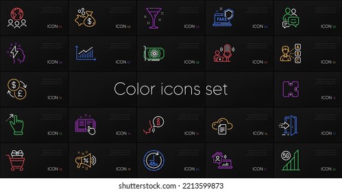 Set of Opinion, Fake internet and Brainstorming line icons. Include Gpu, Global business, Cocktail icons. Communication, File storage, Entrance web elements. Graph, Currency exchange. Vector
