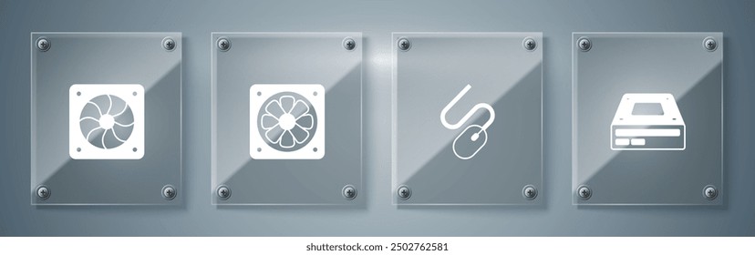 Set Optical disc drive, Computer mouse, cooler and . Square glass panels. Vector