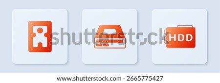 Set Optical disc drive, Hard disk HDD and . White square button. Vector