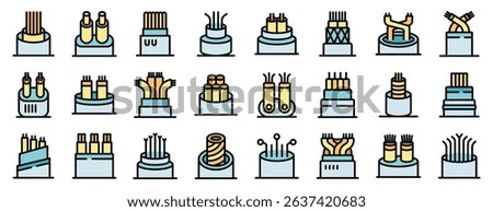 Set of optical fiber cables showing different types of modern wires and connections, ideal for telecommunications and network infrastructure