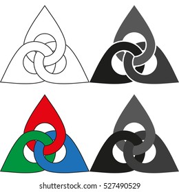Set Optical illusion objects. Valknut or Knot of the dead. Magic symbol, an interlacing of three triangles
