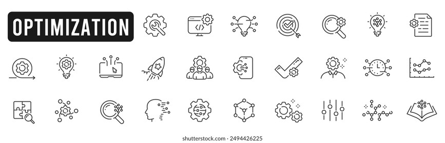 Set of optimization related line icons. Process, automation, productivity etc. Editable stroke