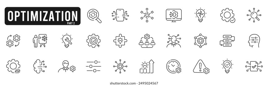 Set of optimization related line icons. Process, automation, productivity etc. Editable stroke. Part 2