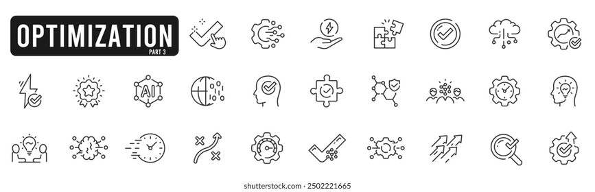 Set of optimization related line icons. Process, automation, productivity etc. Editable stroke. Part 3