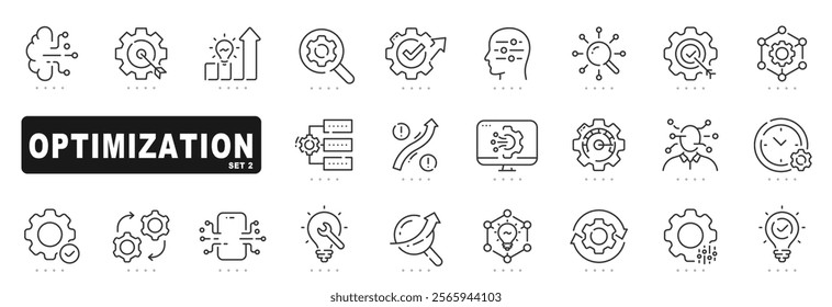 Set of optimization related line icons. Development, improvement, process etc. Editable stroke. Set 2