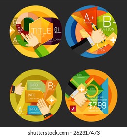 Set of option presentation labels, flat design web infographic boxes, paper graphics with gestures