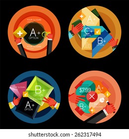 Set of option presentation labels, flat design web infographic boxes, paper graphics with gestures